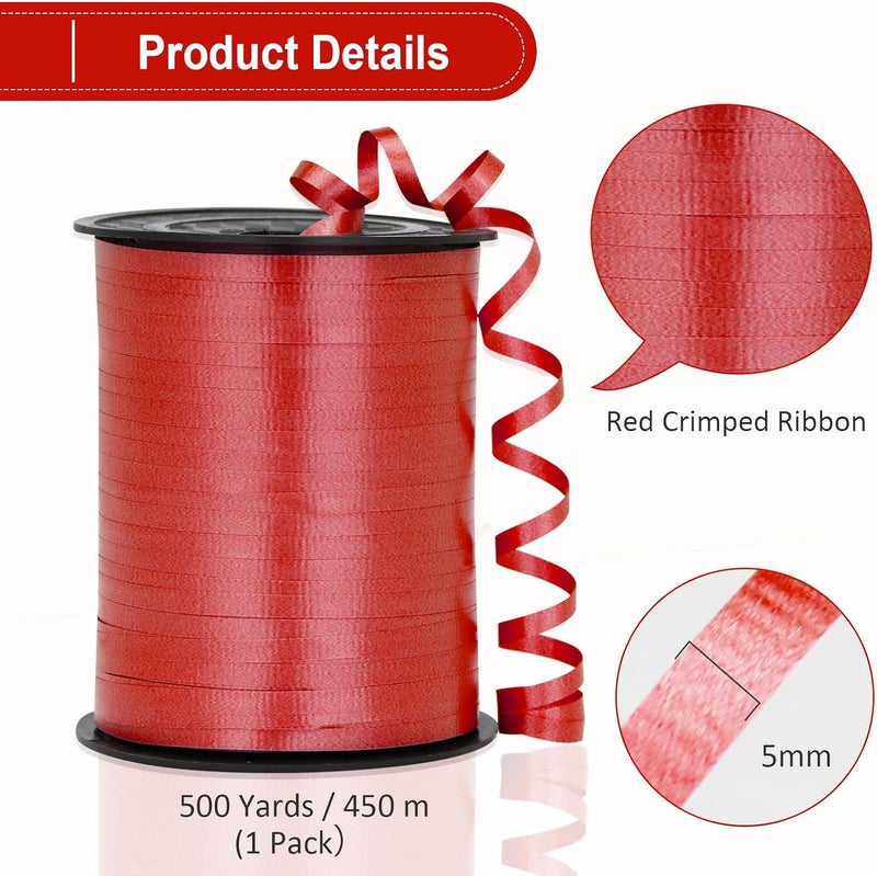 OMISELIO Red Ribbon, 500 Yard Crimped Dark Red Curly Ribbon for Gift Wrapping, Balloons, Valentine's Day, Christmas, Graduation - Image 5